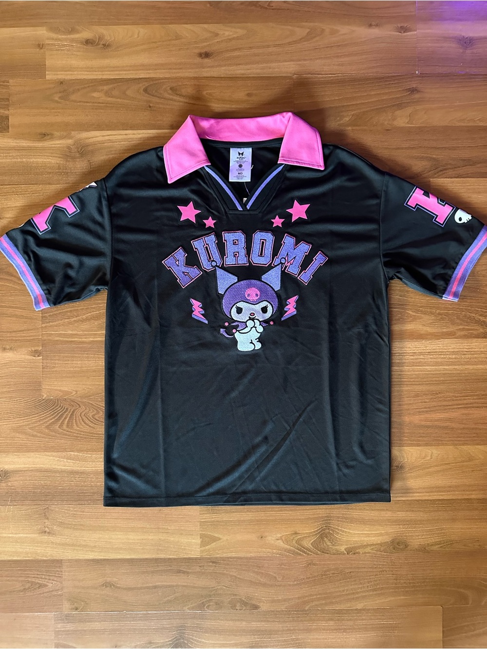 Hot Topic Black & Pink Kuromi Graphic Collard Jersey Top